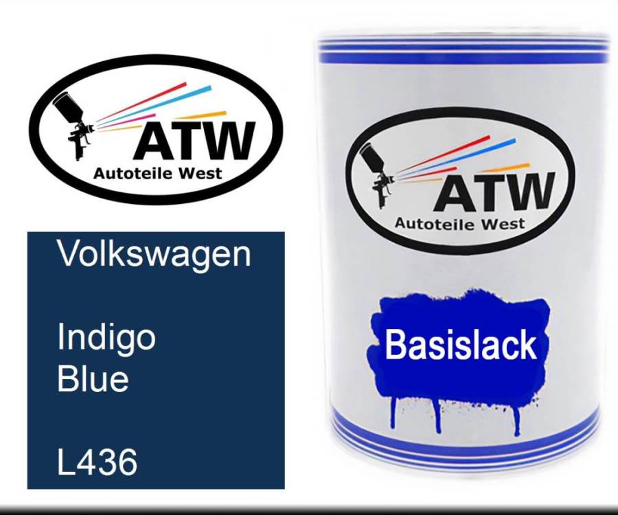 Volkswagen, Indigo Blue, L436: 500ml Lackdose, von ATW Autoteile West.